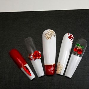 Sexy Red and white Cherry Charm press on nail set!